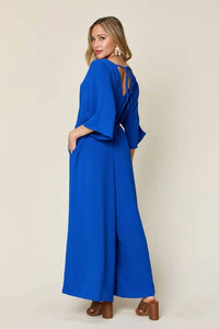 Double Take - Surplice Wide Leg Jumpsuit - blue - clothing - jumpsuits