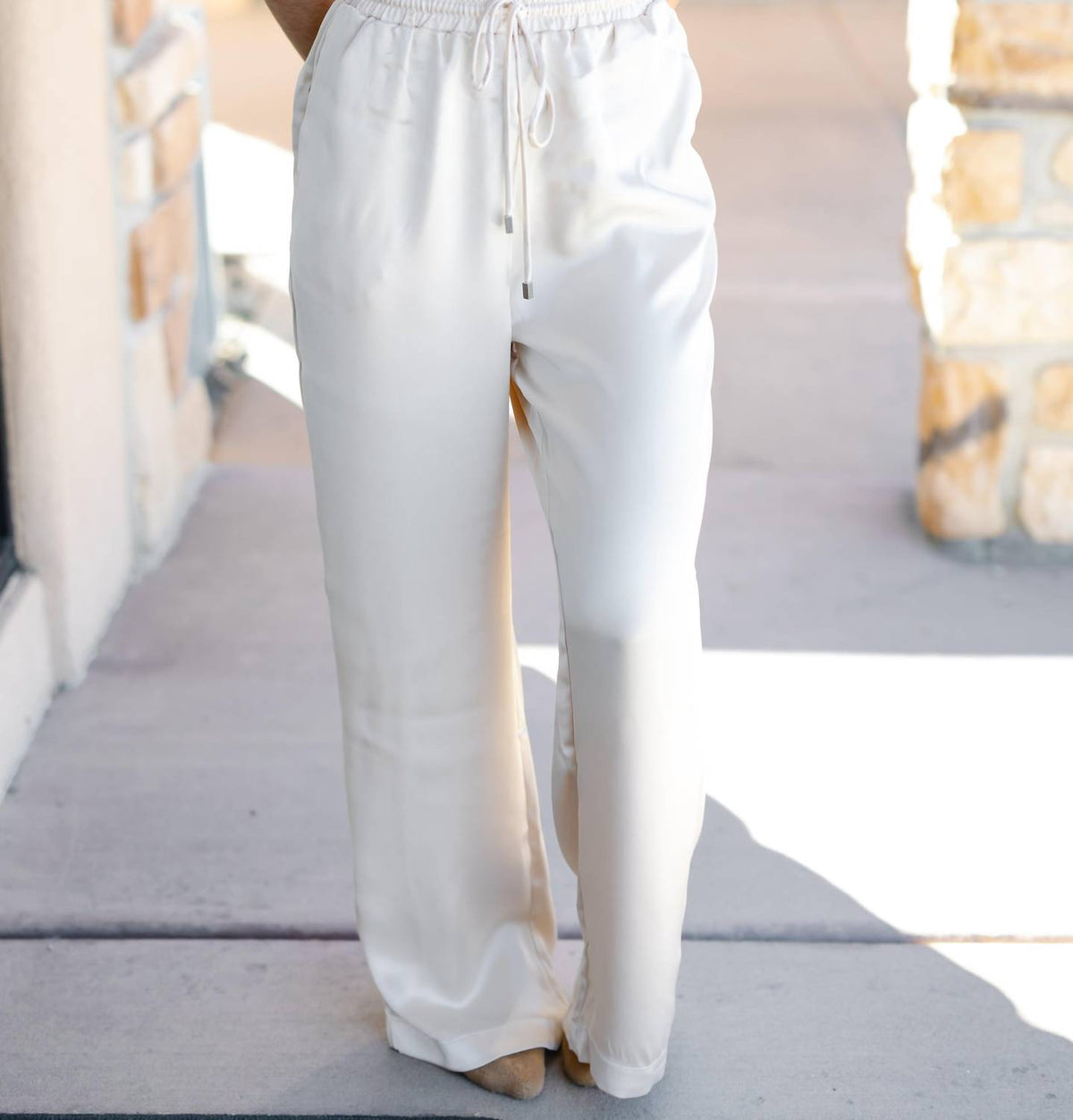 Double Zero - Drawstring Waist Wide Leg Satin Pants