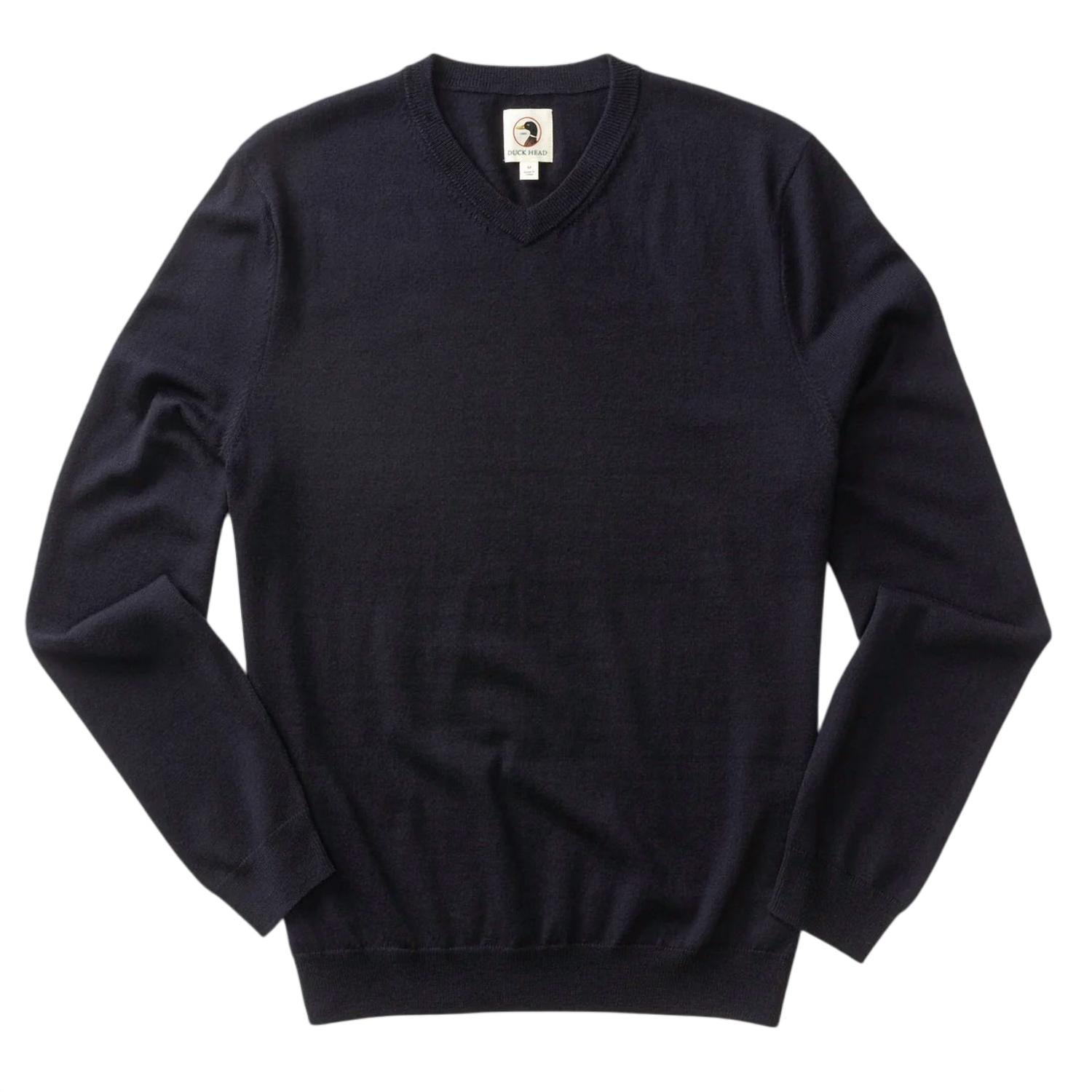 Duck Head - Buckley V - neck Sweater - blue - clothing - crewneck