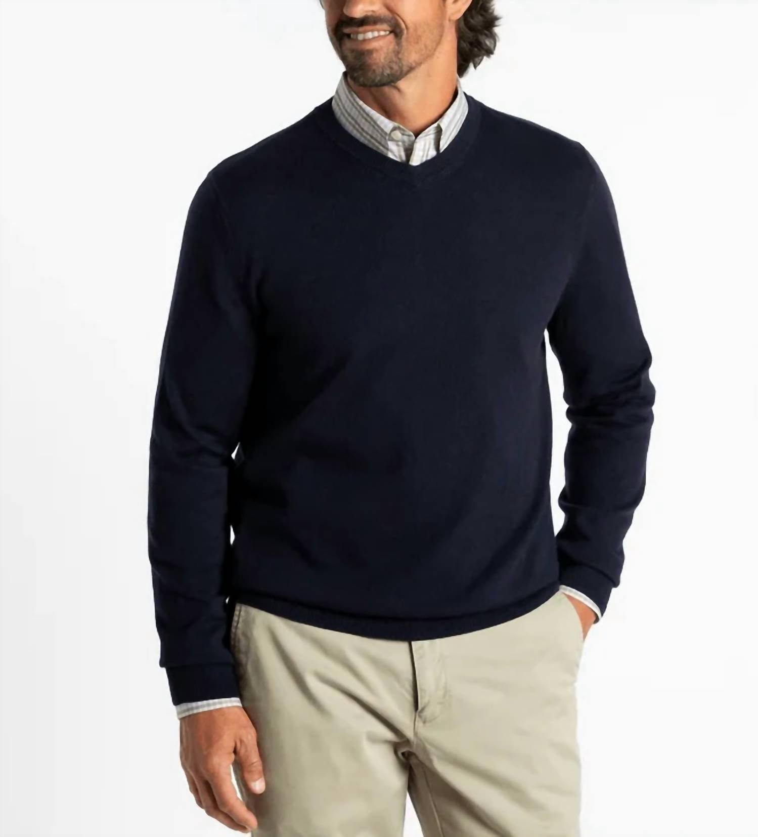Duck Head - Buckley V - neck Sweater - blue - clothing - crewneck