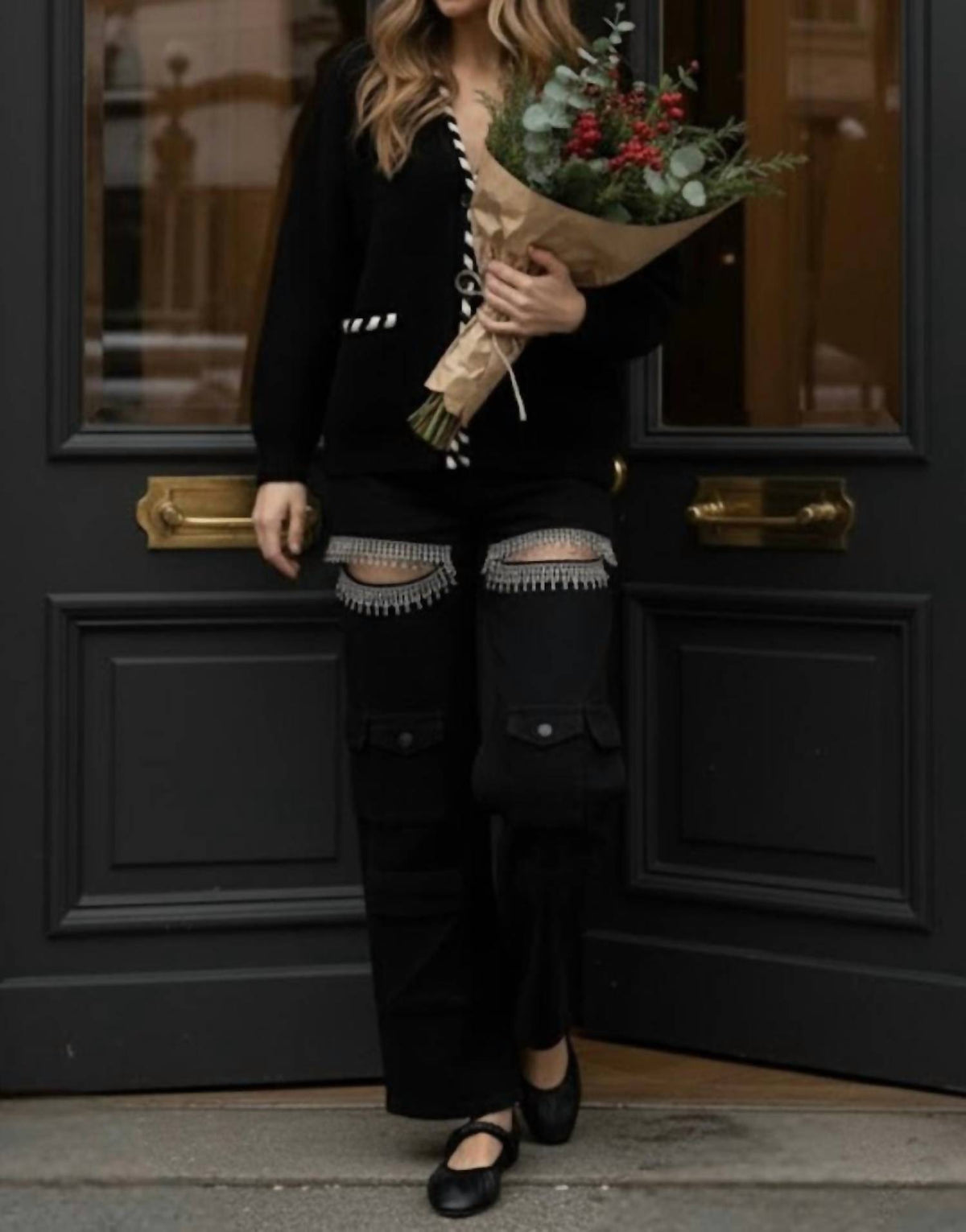 Dustella - Cut Out Rhinestone Cargo Pants