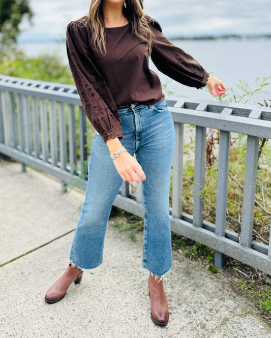 Dylan - Maisie Cutwork Top - blouses - brown - clothing