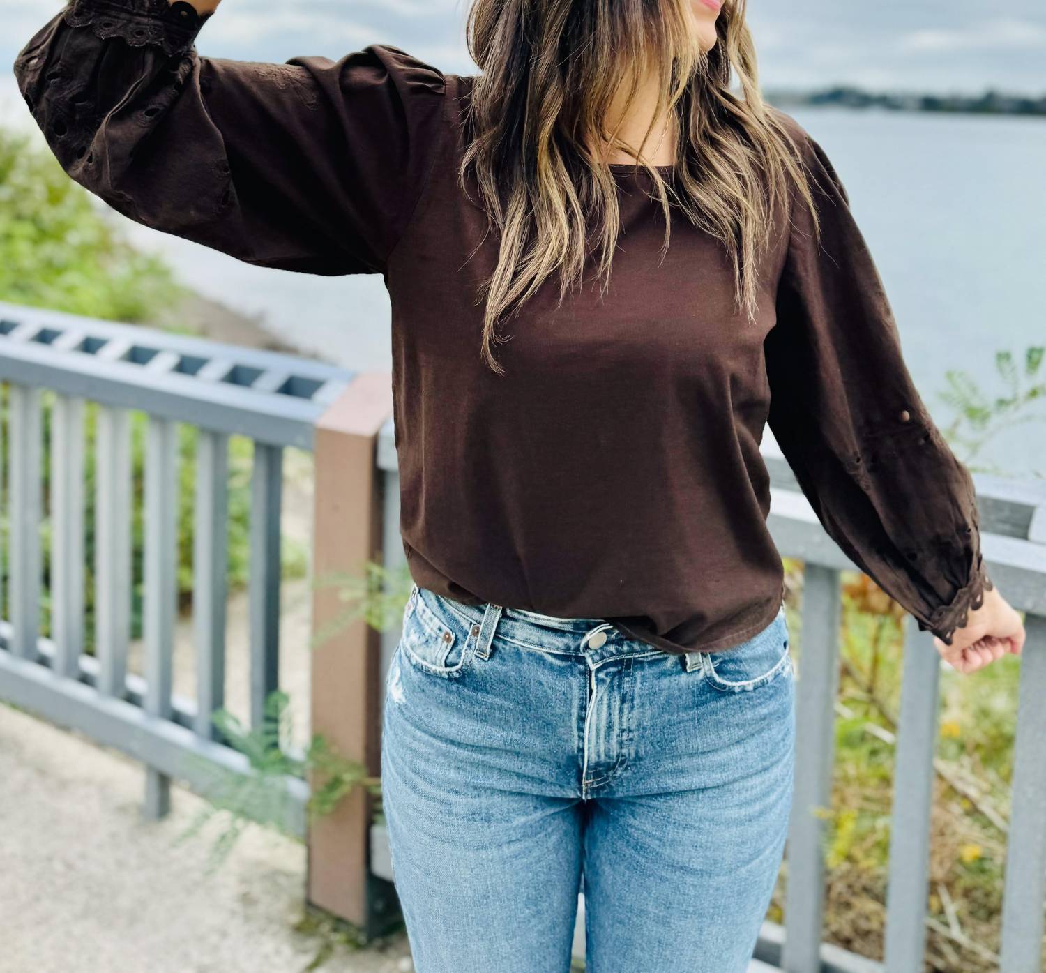 Dylan - Maisie Cutwork Top - blouses - brown - clothing