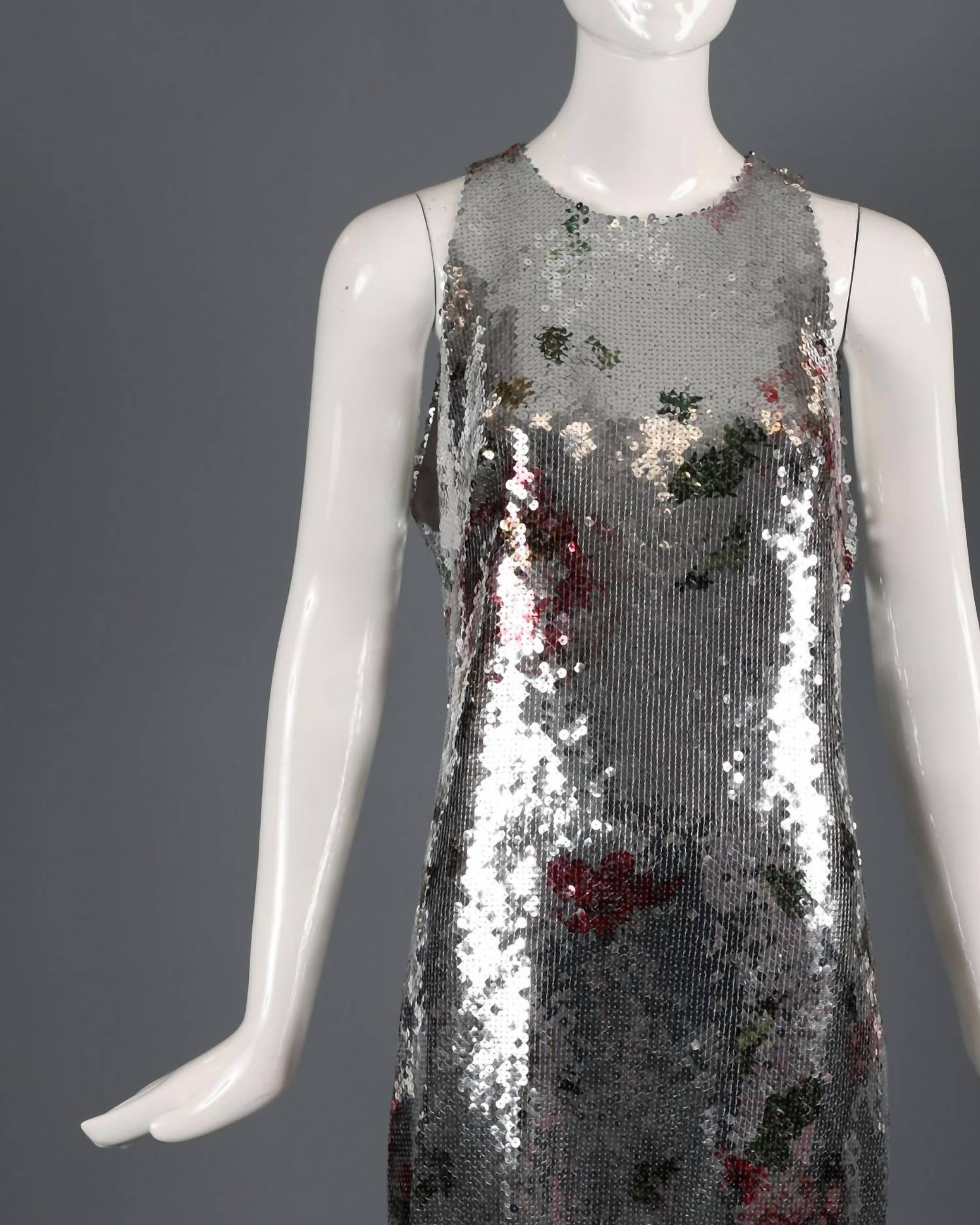 Monique Lhuillier - Sequin Floral Evening Gown