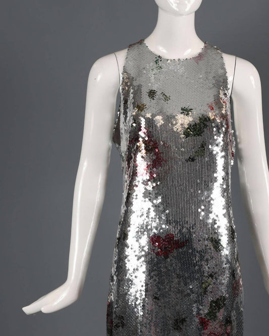 Monique Lhuillier - Sequin Floral Evening Gown