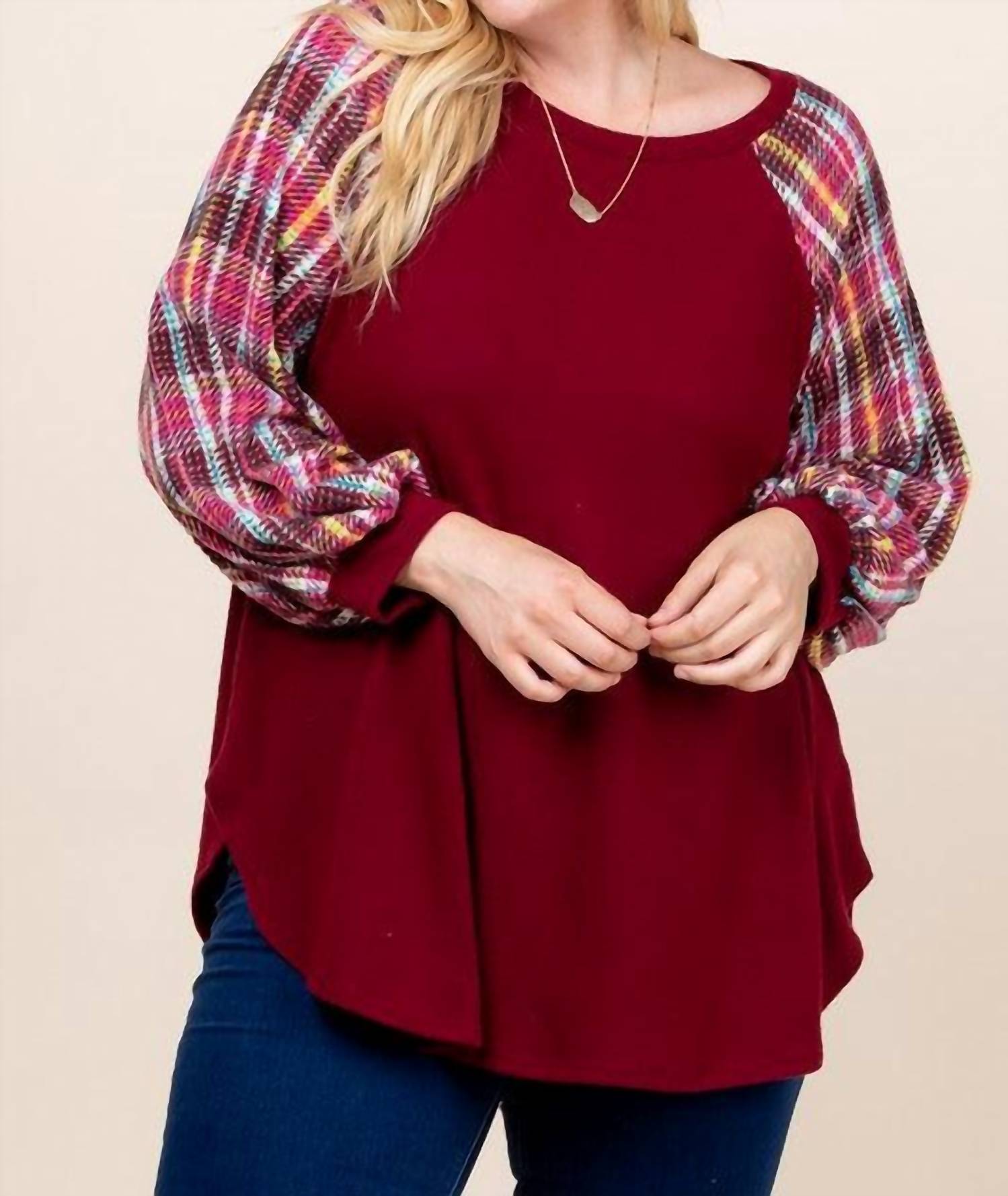 Super Lady - Plaid Puff Sleeve Top (plus)