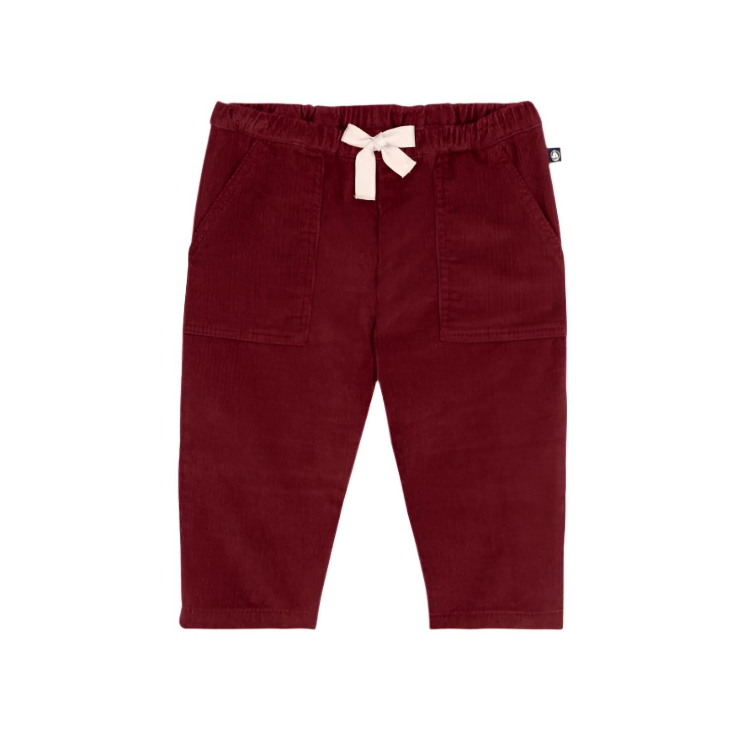 Petit Bateau Boy's Corduroy Pockets Pants in burgundy - kids' joggers