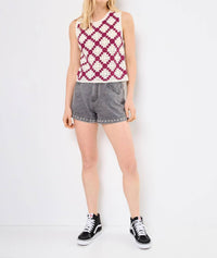 Suncoo Perida Crochet Tank Top in prune and cream - women's tank top - view 4