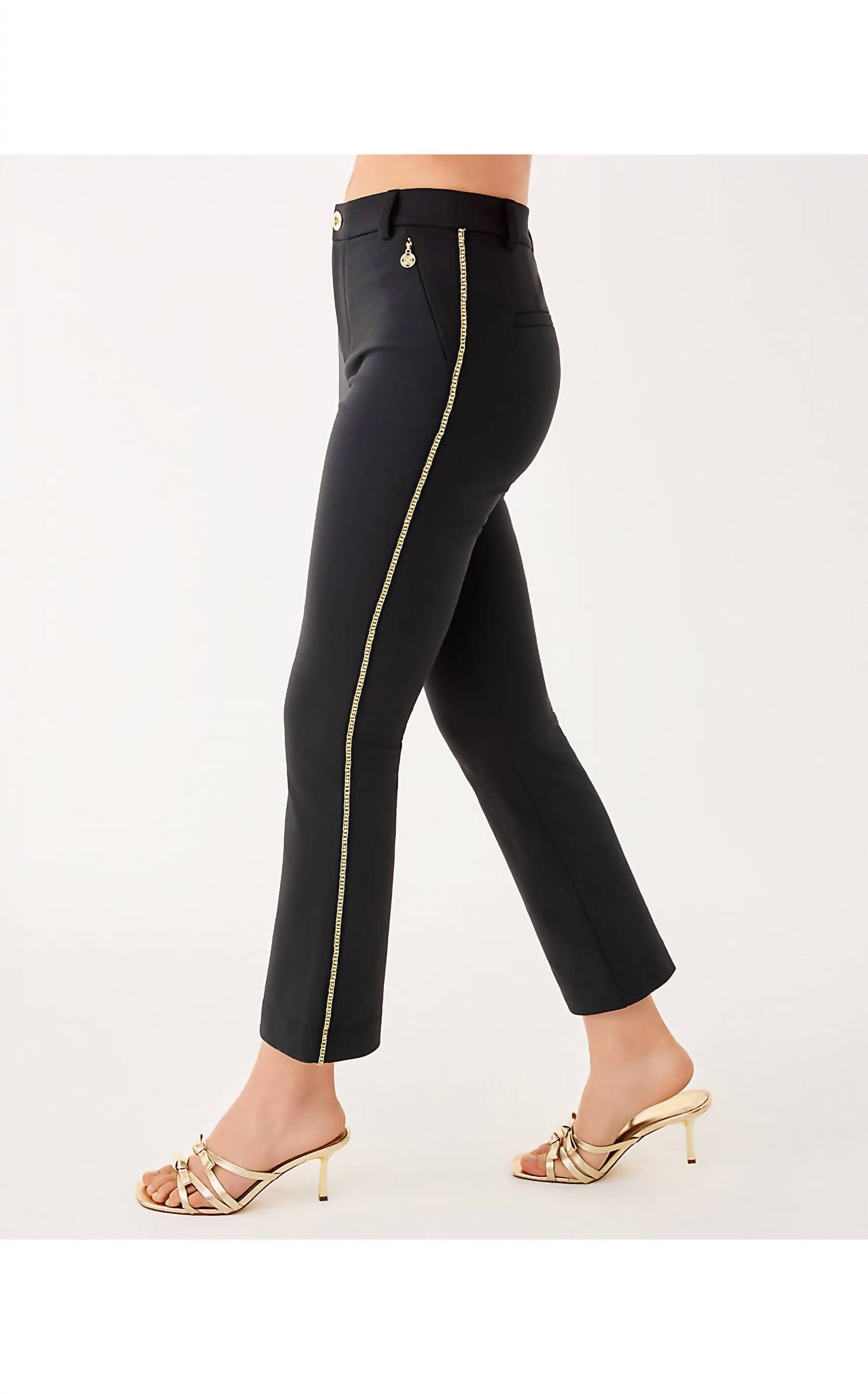 Lilly Pulitzer Ana Embellished High Rise Crop Flare Pants in noir - women's pants - alternate view