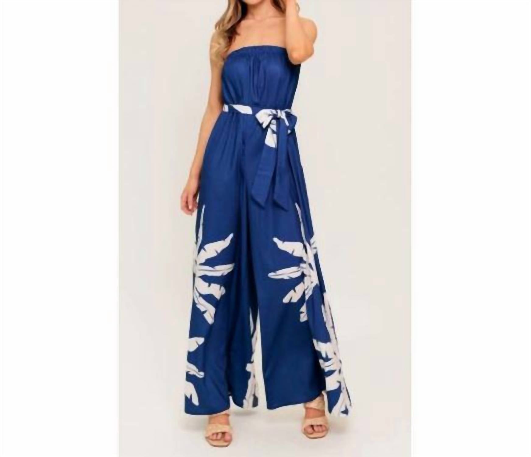 Flying Tomato - Tropical Strapless Wide Leg Jumpsuit