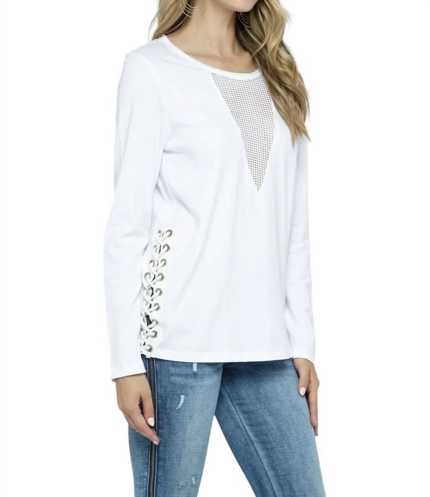 Vocal Apparel - Lace Up Side Deep V Long Sleeve Top