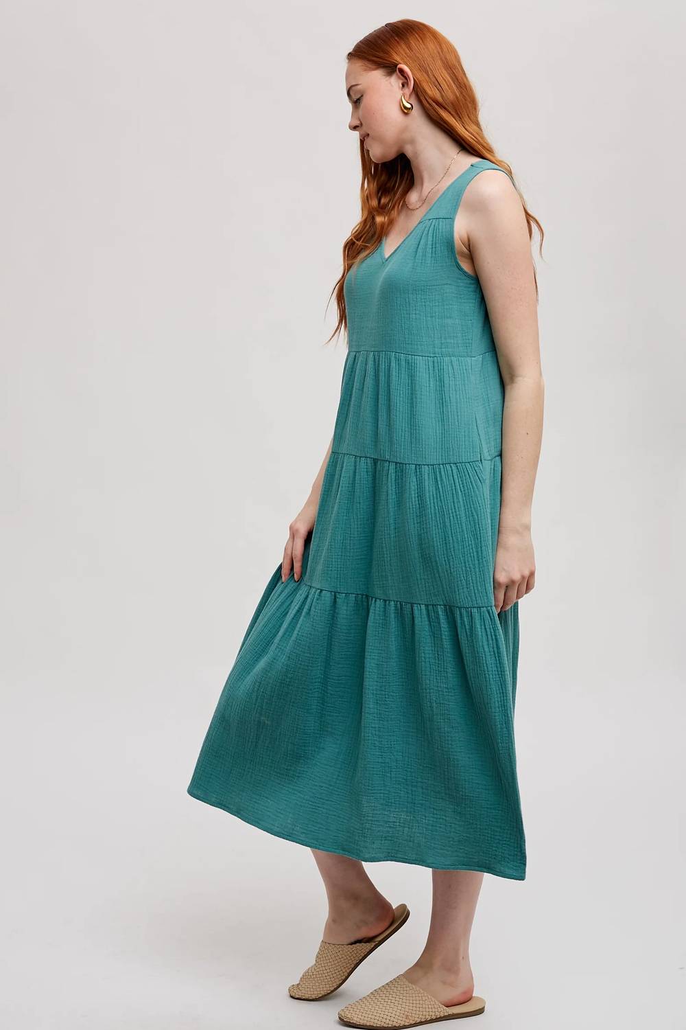 Fun 2 Fun - Vikki V-neck Tiered Tank Dress