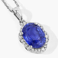 Diana M Jewels Women's Oval Natural Sapphire Pendant Necklace (2.91 Ct) - Signature in 18k white gold - women's jewelry - detail view