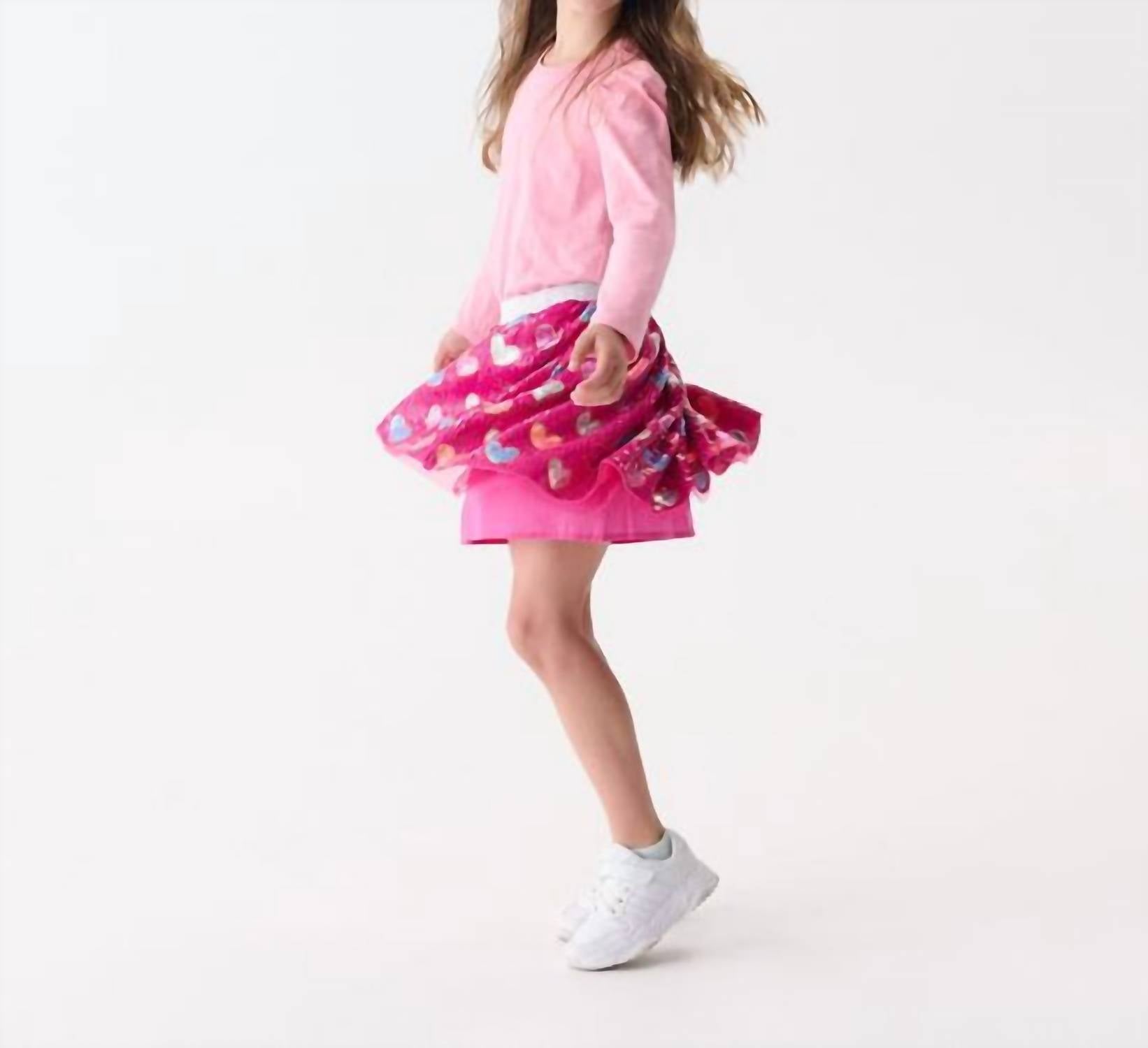 Hatley Girl's Heart Sequin Skirt in pink - kids' skirt - detail view
