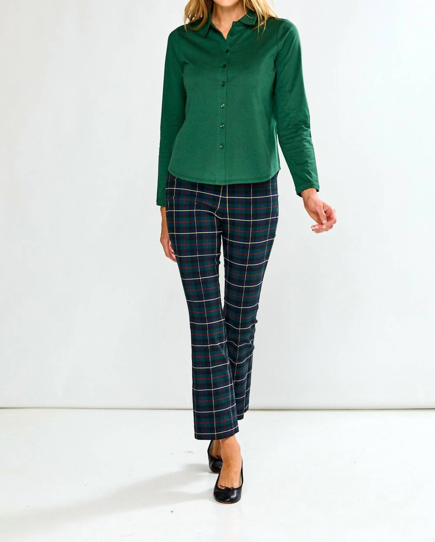 InCashmere Long Sleeve Cotton Knit Shirt in evergreen - women's shirt - view 4