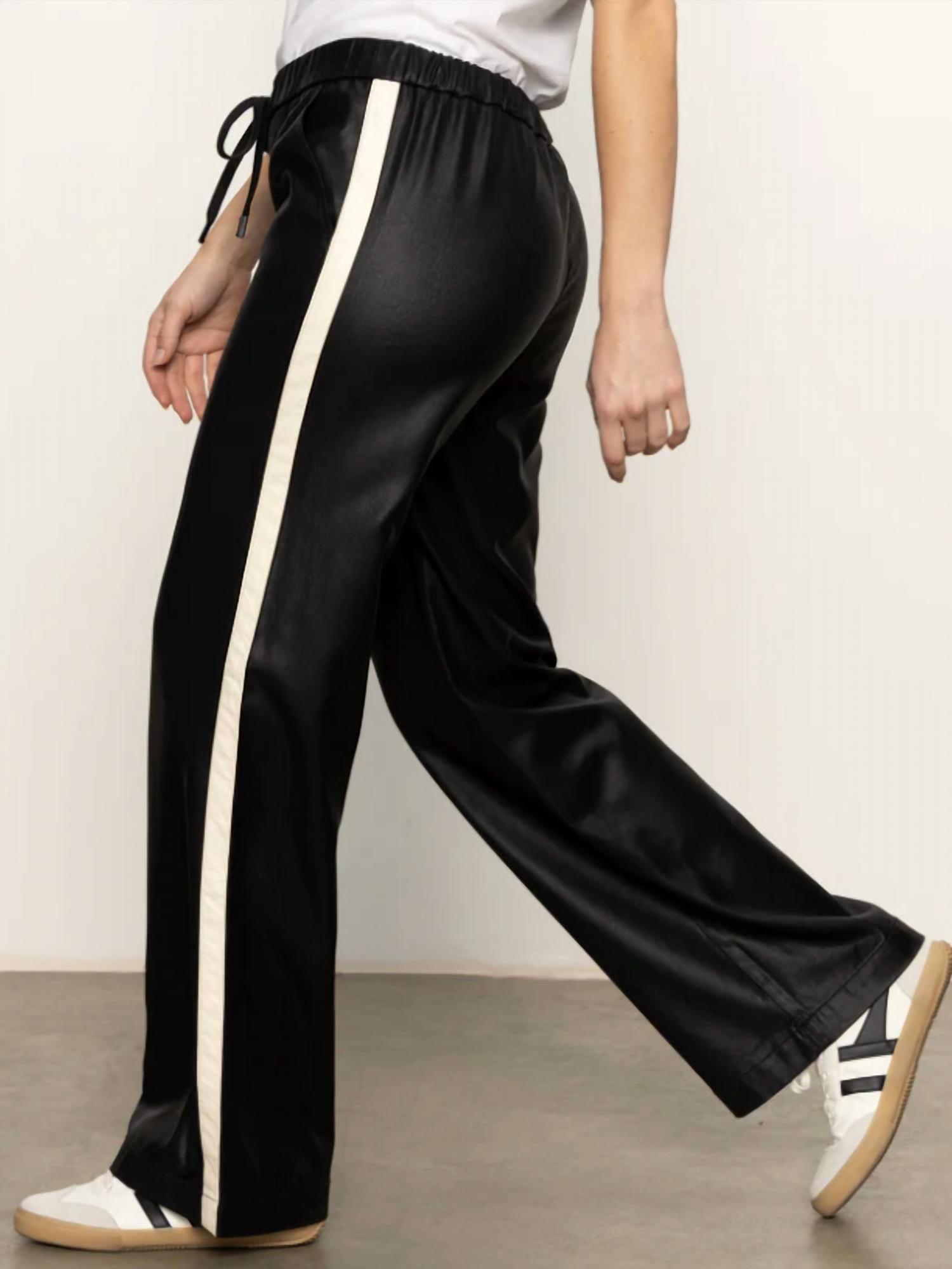 Sanctuary Coated Twill Track Pants in black - women's pants - detail view