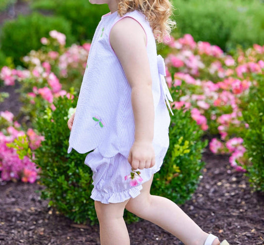 Little English - Embroidered Bow Back Bloomer Set