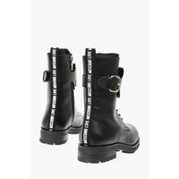 Moschino - Women’s Love Leather Combat Boots With Side Zip And Golden Detail