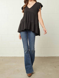 entro Tiered Ruffle Babydoll Top in black - women's blouse - view 6