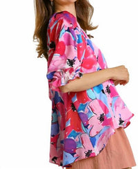 Umgee - Floral Print 3/4 Sleeve Top