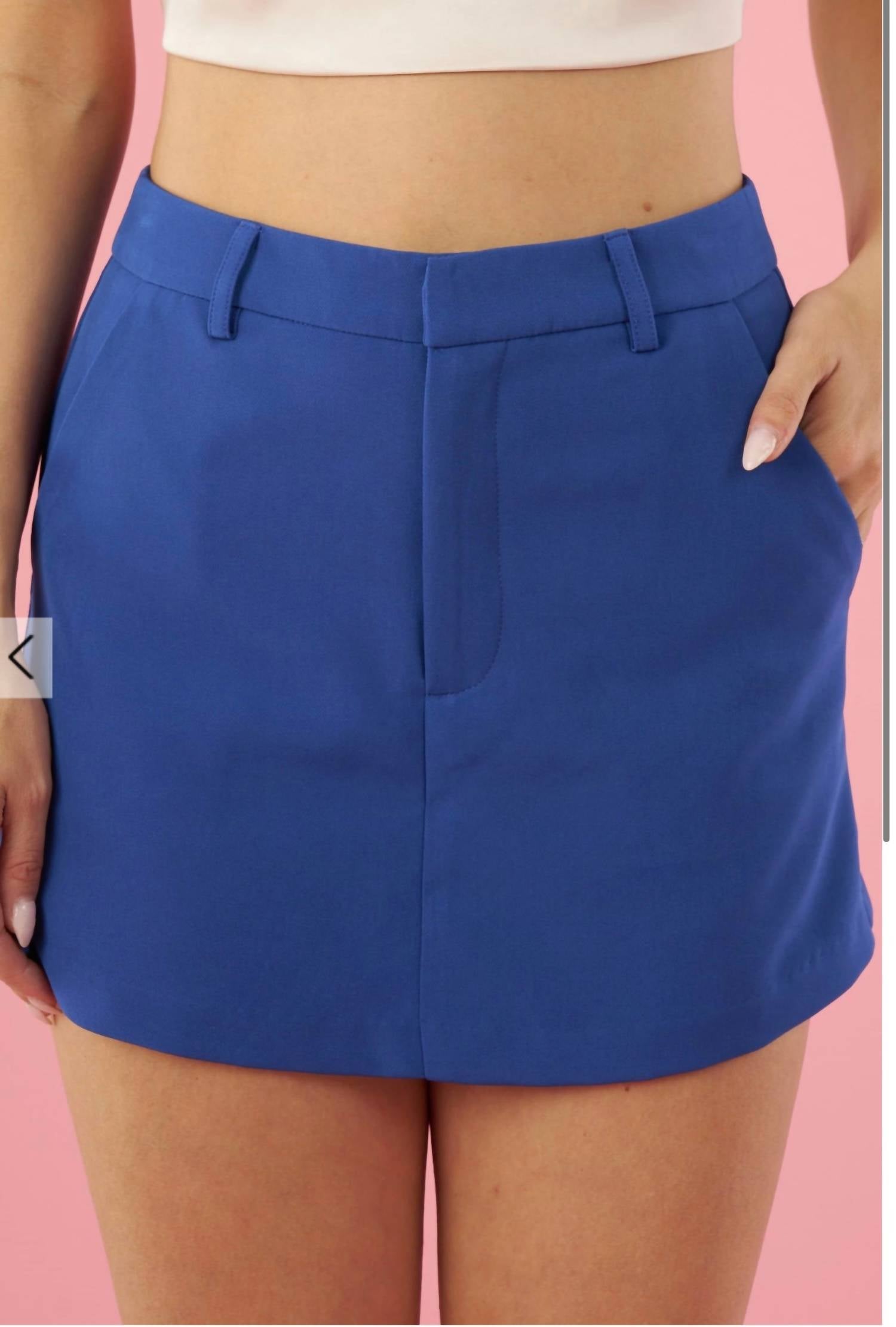 GLAM Tailored Mini Skort With Side Pocket in blue - women's shorts