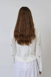 Central Park West Jaden Embroidered Sweater in white - women's cardigan - detail view