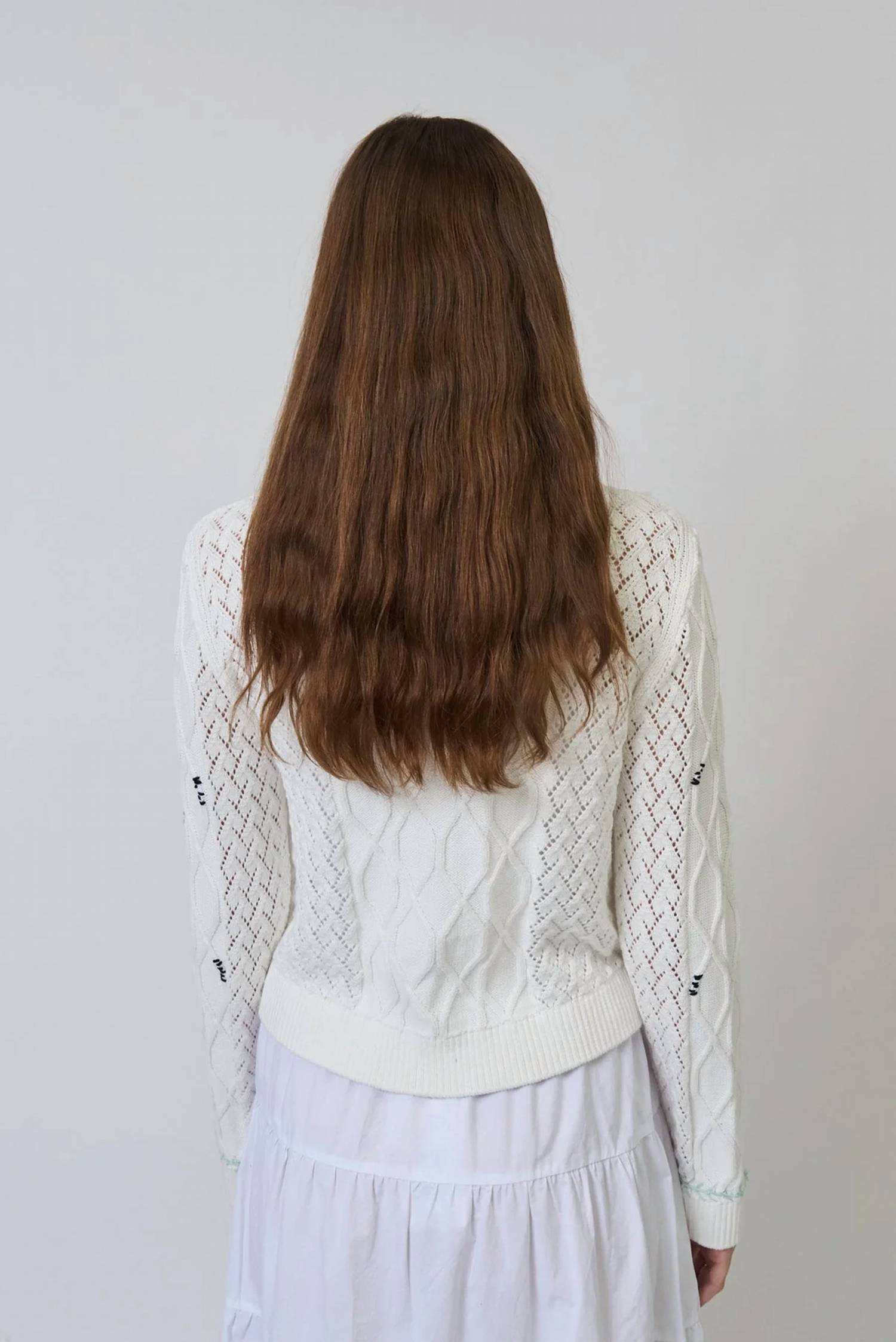 Central Park West Jaden Embroidered Sweater in white - women's cardigan - detail view