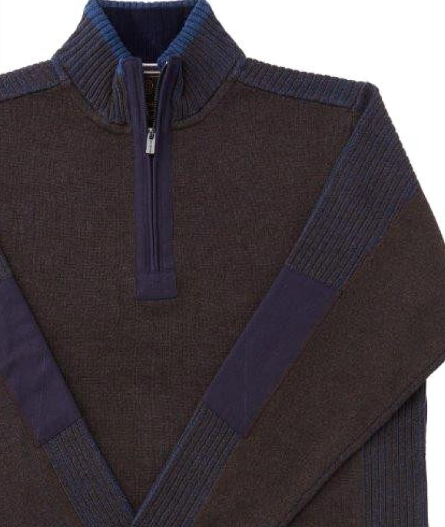 F/X Fusion Men's Plaited 1/4 Zip Mock Top in brown - men's shirt - detail view
