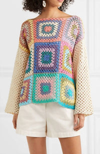 Rose Carmine - Crochet-knit Patchwork Sweater