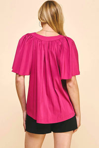 PINCH Short Sleeve Oversized Top in berry - women's blouse - alternate view