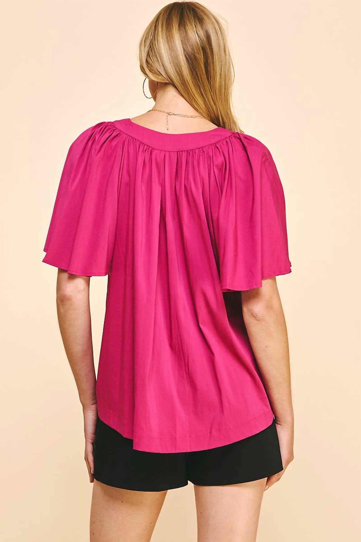 PINCH Short Sleeve Oversized Top in berry - women's blouse - alternate view