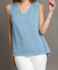 Umgee - Jennifer Frayed Hem Sleeveless Top