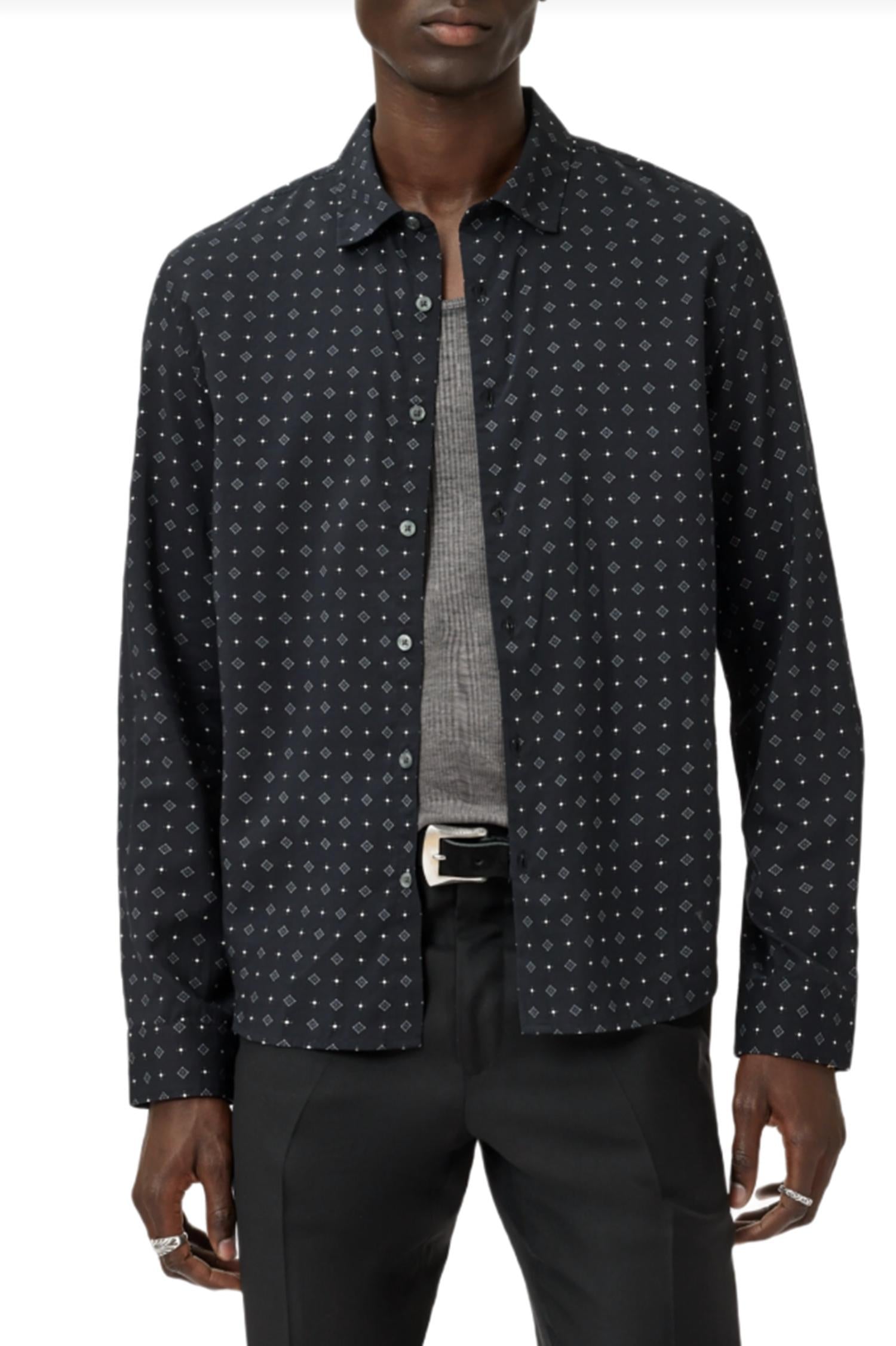 John Varvatos Luca Long Sleeve Button Placket Shirt in black - men's shirt