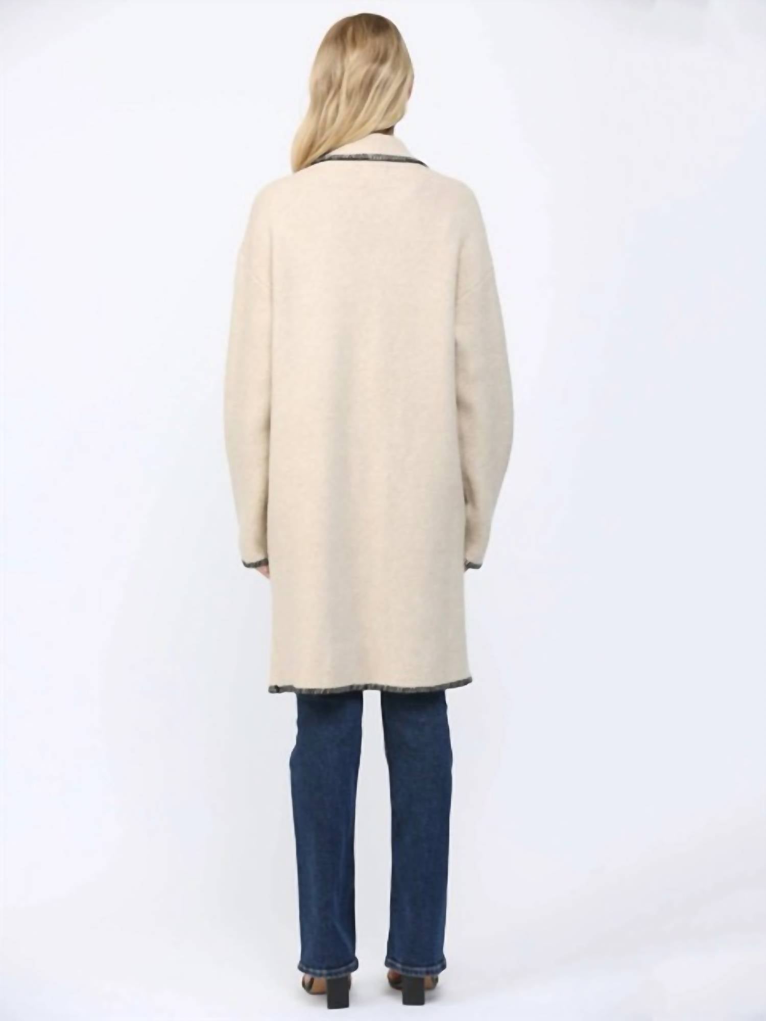 Fate - Contrast Whipstitch Notched Collar Open Cardigan