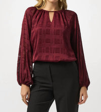 Joseph Ribkoff - Keyhole Neckline Long Puffed Sleeves Top