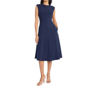 Maggy London - Cap Sleeve Hi Neck Chain Detail Midi Dress