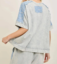 J.Her - Mineral Washed Flower Patched Blouse Top