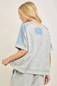 J.Her - Mineral Washed Flower Patched Blouse Top