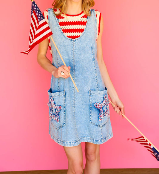 Peach Love - All Star Denim Mini Dress
