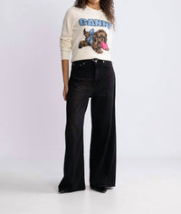 Ganni - Graphic Wool Mix Fluffy Puppy Love Crewneck Top