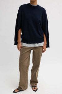 Tibi - Washable Cashmere Crewneck Cut Out Sleeve Sweater