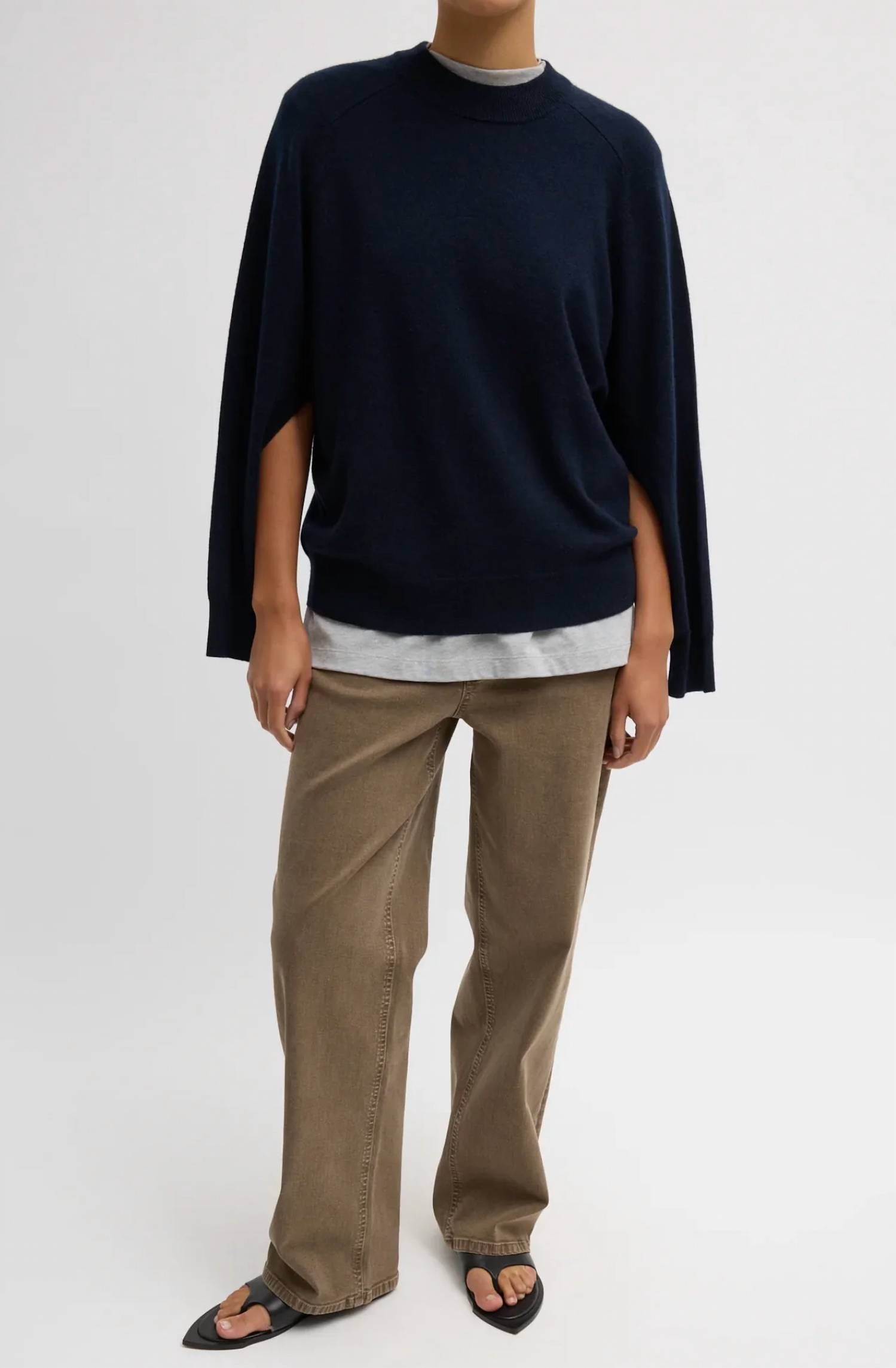 Tibi - Washable Cashmere Crewneck Cut Out Sleeve Sweater