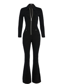 SER.O.YA Deedee Long Sleeve Flare Leg Jumpsuit in black - women's pants - view 5