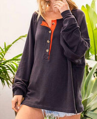Bucketlist - Contrast Placket Oversize Tunic Top