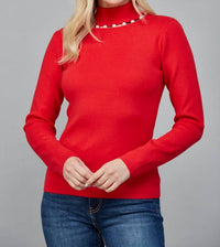 Fate Pearl Trim Turtleneck Sweater in red - women's sweater - view 4