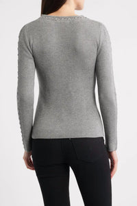 Zoe And Claire - V-neck Button Up Sweater