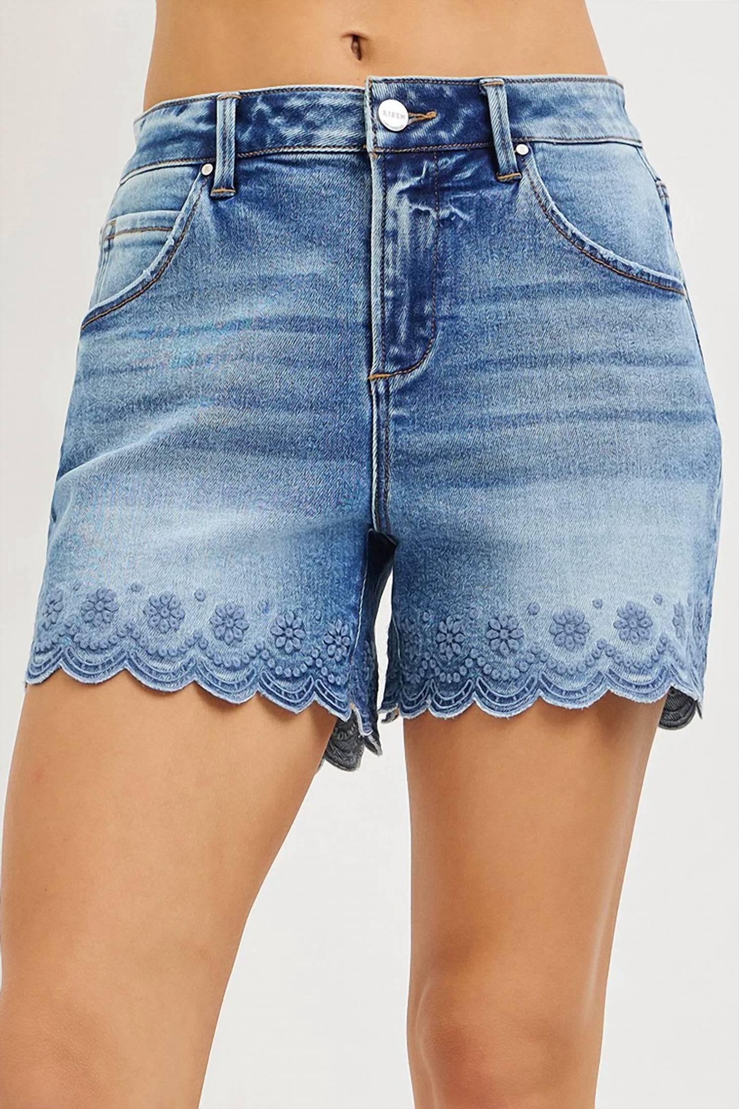 Risen - Scalloped Denim Shorts