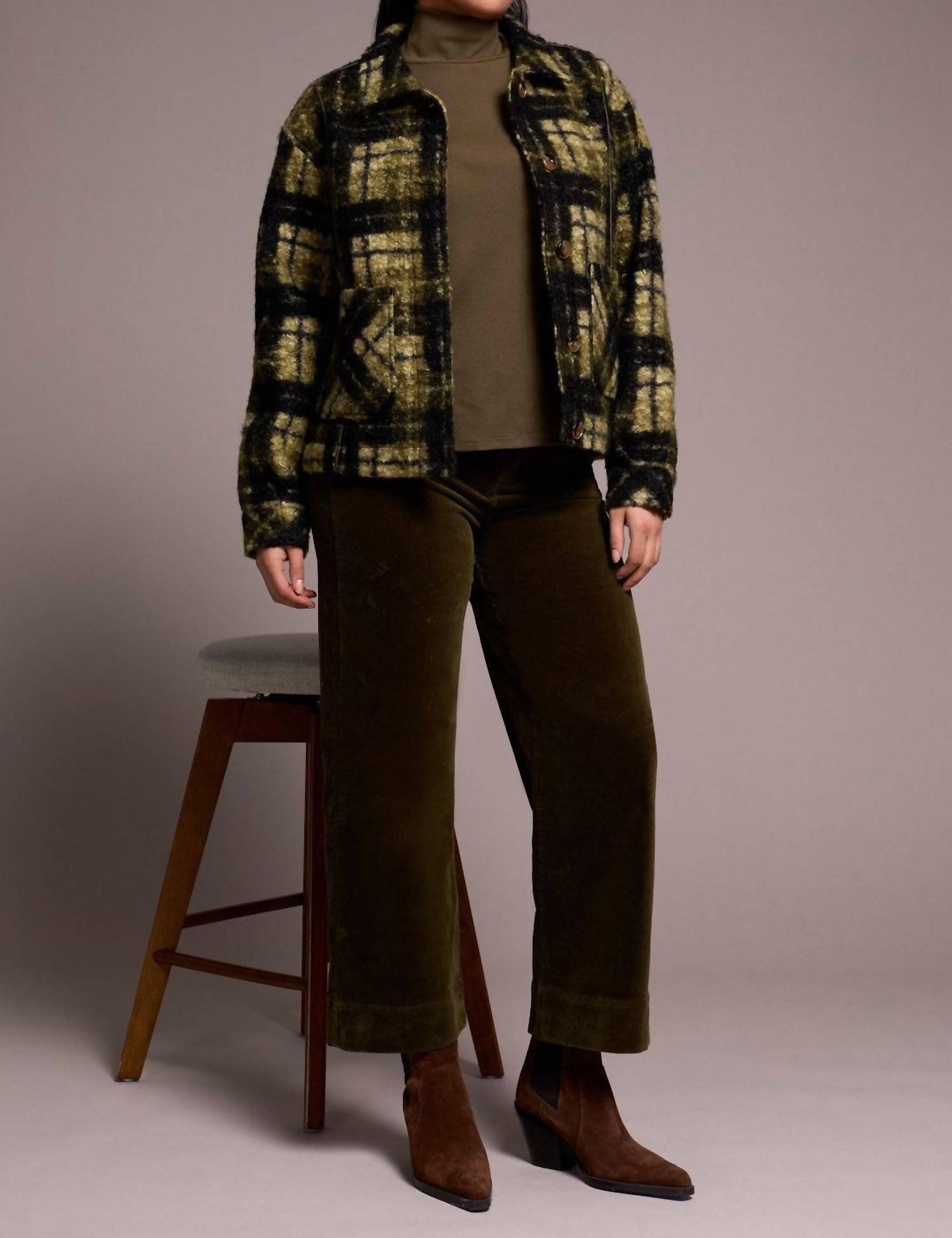 Tribal - Textured Plaid Lined Button-front Jacket