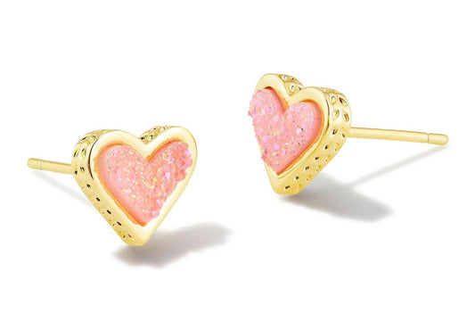 Kendra Scott - Women's Framed Ari Heart Gold Stud Earrings