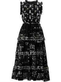 EMILY LOVELOCK Rachel Maxi Pineapple Print Dress in black multi - women's dress - detail view